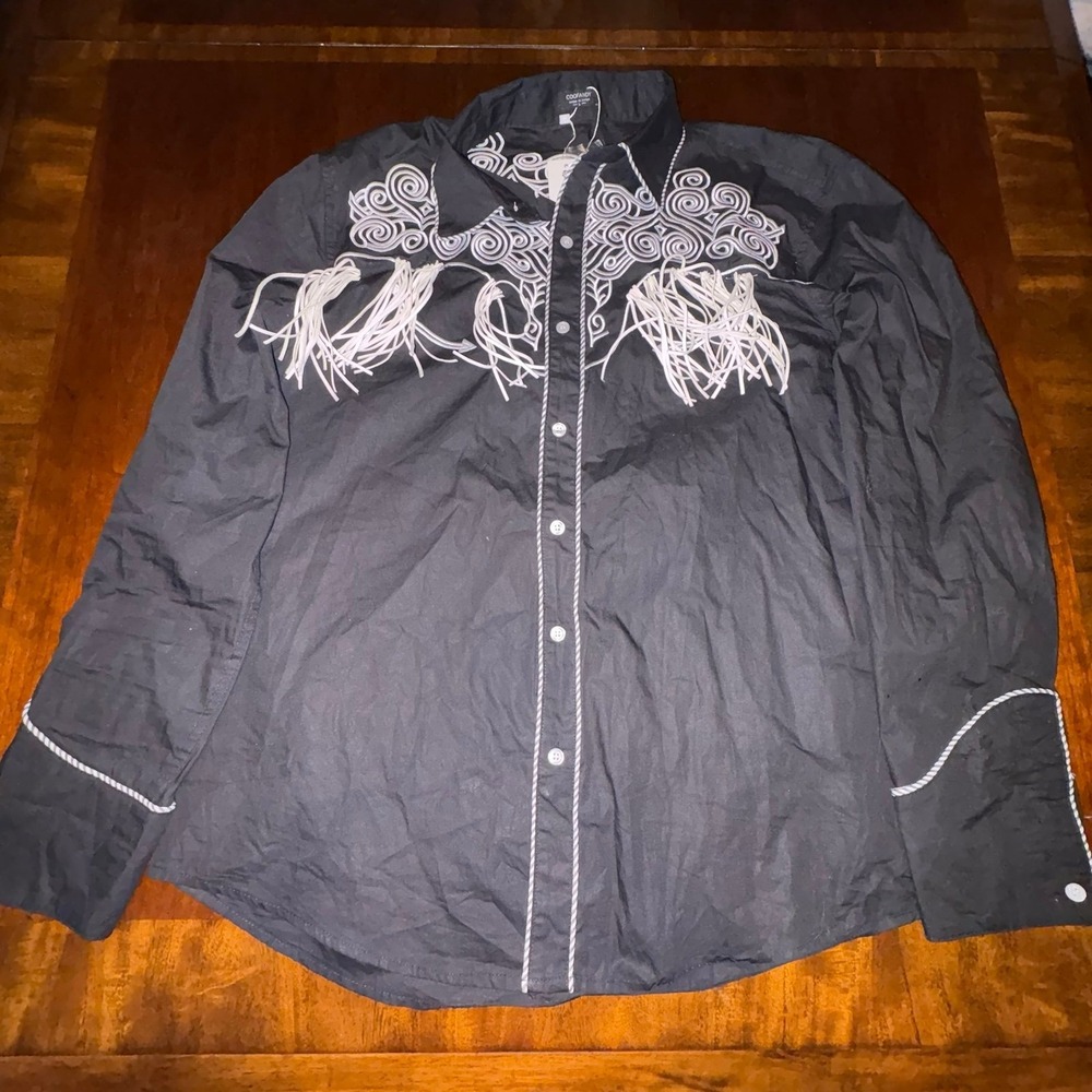 CooFandy Western Fringe Embroidered Pearl Snap Shirt Large NWT